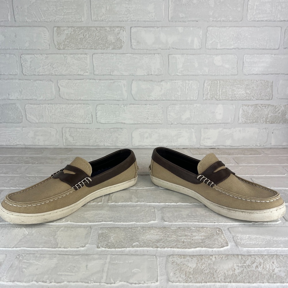 Cole Haan Penny Loafers Mens 8.5 Beige Nantucket Canvas Leather Slip On Shoe - Picture 11 of 13